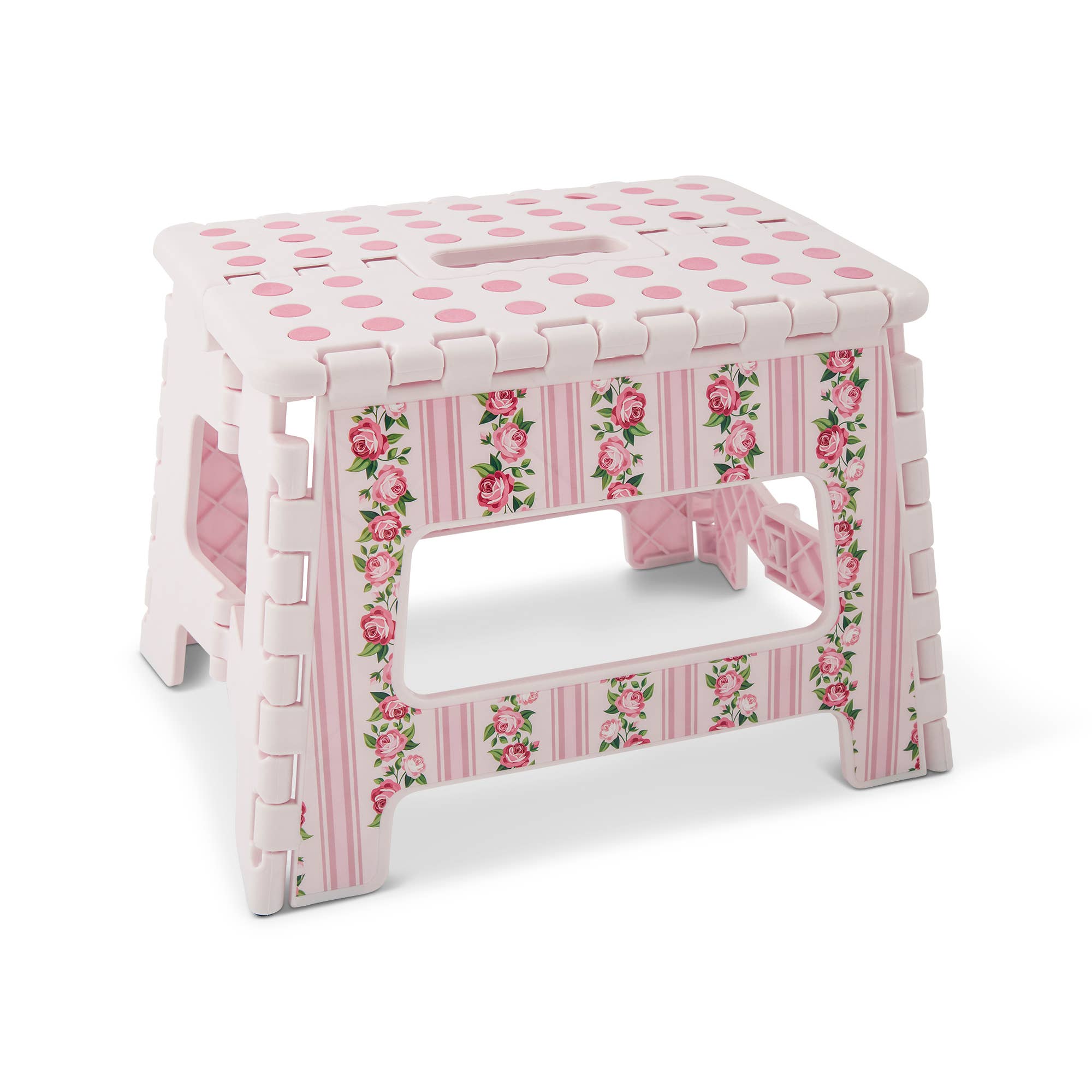 Core Home - Wholesale Stool - 9" Printed Foldable Step Stool - Pink Floral Stripe