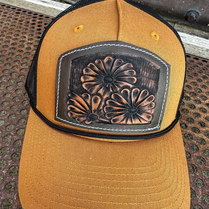 The Rodeo Rose - Wholesale Trucker Hat - Women's - Hand tooled Floral Cap Cowgirl Rodeo Western Cowboy