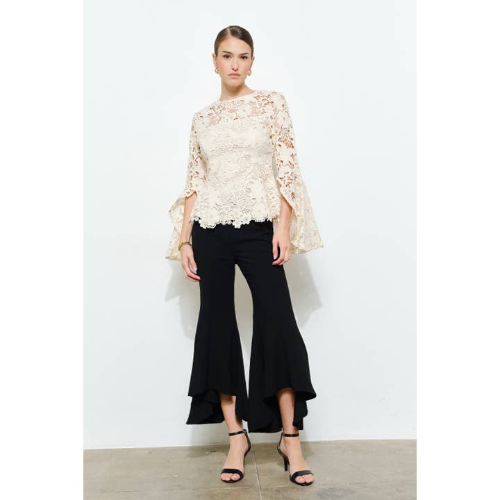 INA - Wholesale Blouse - Women's - Floral Lace Slitted Long Sleeves Blouse Woven Top16