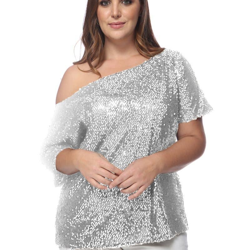 Anna Kaci Wholesale – Großhandel Bluse – Damen – Ein-Schulter-Pailletten-Top in Übergröße77