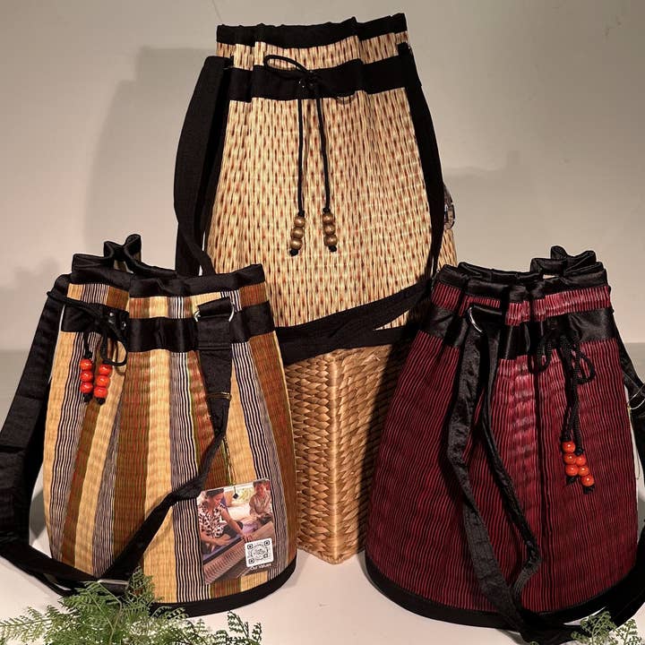 Large Sophon Collapsible Cinch Bucket Style Sling Bag for wholesale by Baskets of Cambodia