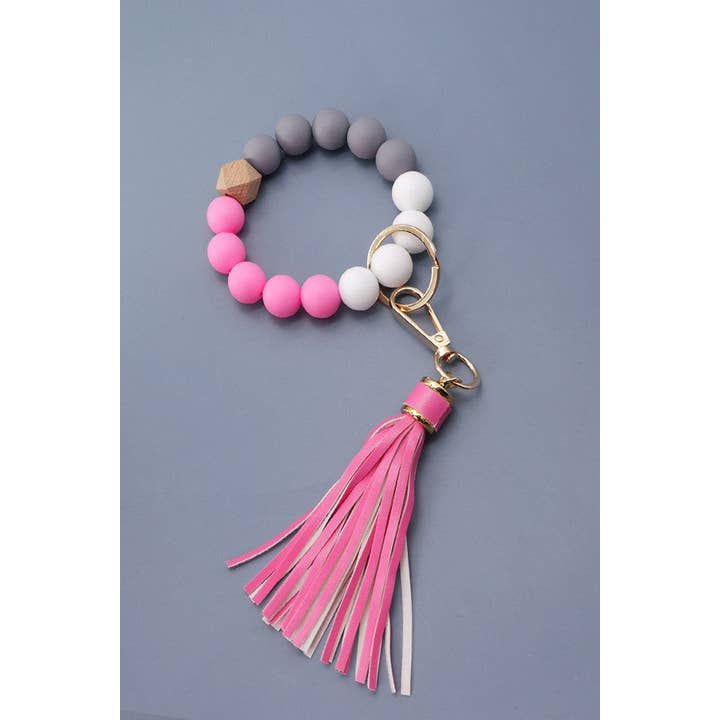 JOSSLYN by wall to wall - Wholesale Keychain Bracelet - SOFTEST RUBBERY BEAD TASSEL BRACELET KEY HOLDER | 40KC103