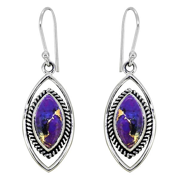 Orecchini pendenti in argento sterling 925 con turchese e rame viola per la vendita all'ingrosso da parte di Tiramisu