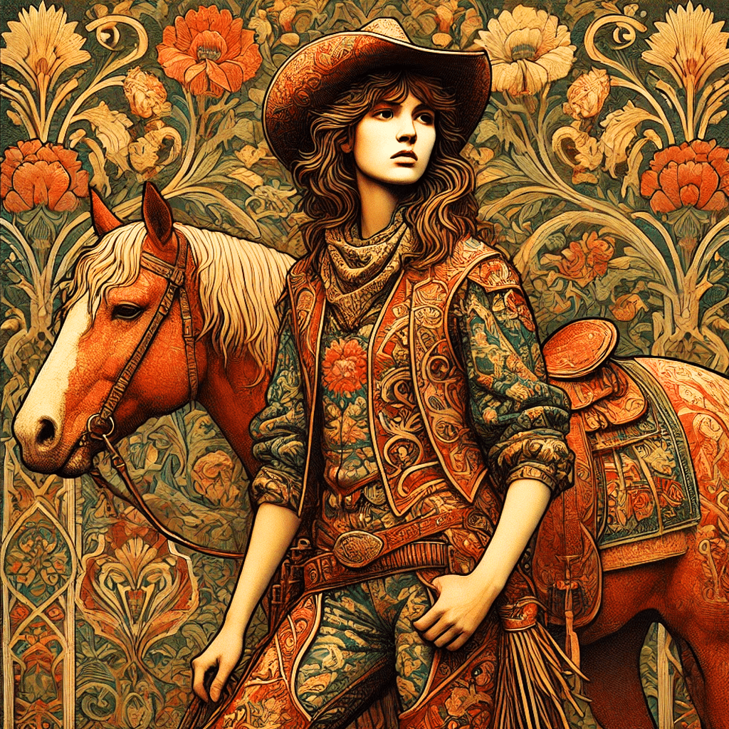 Mowbi - Wholesale Art Print - Art Nouveau Cowgirl with Her Horse - Wall Art Print - Western Art - 8"x8" Artwork - 12"x12" Matte0