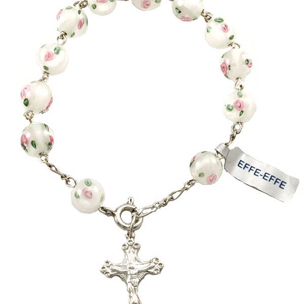 Bracelete Rosário Branco Luma Grelhas de Vidro 925 Prata Crucifixo por atacado de RM Trading