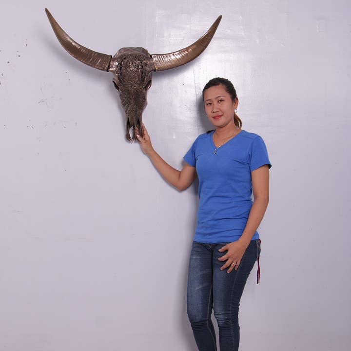 LM Treasures - Wholesale Wall Accent - Bronze Bull Skull Life Size Statue