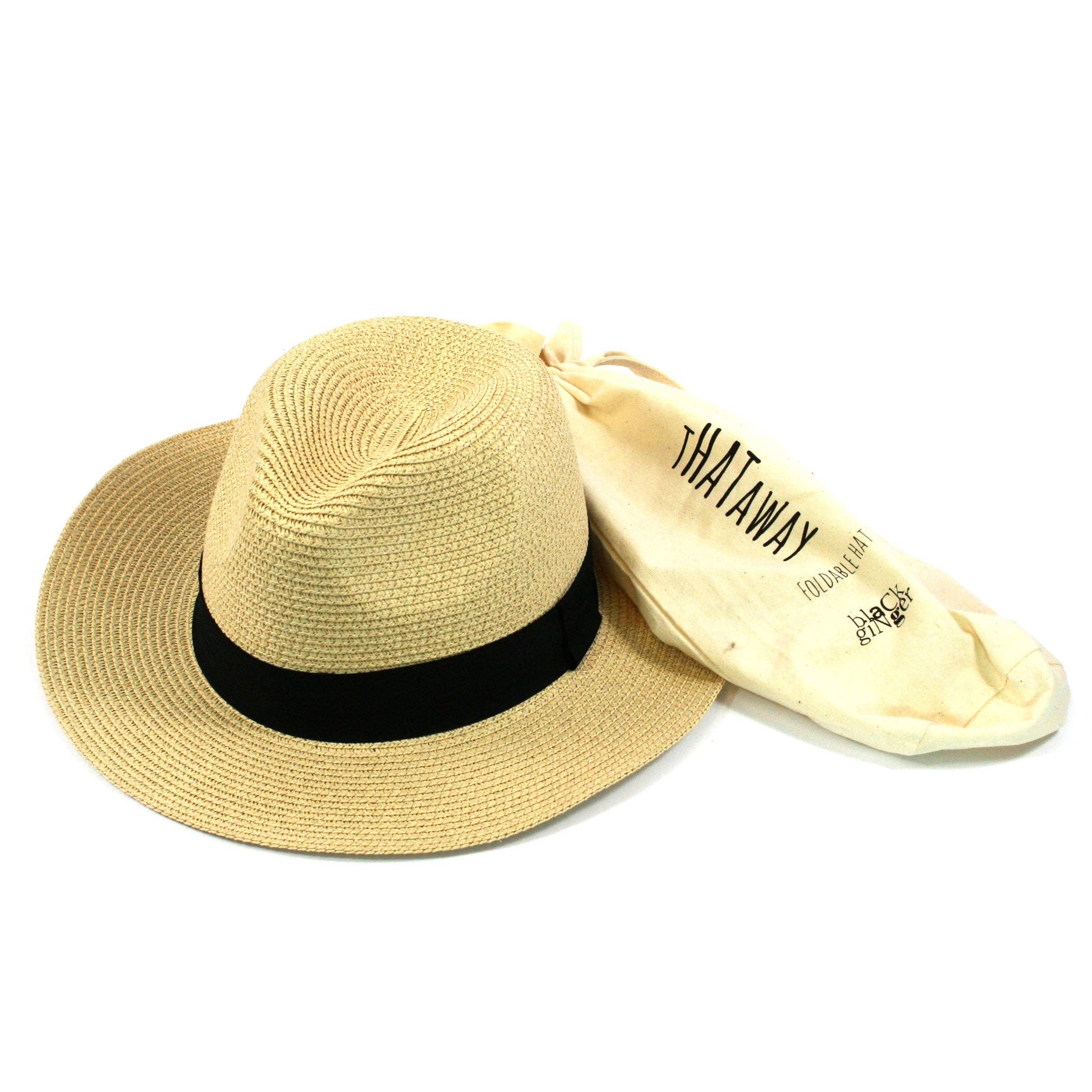 Black Ginger - Wholesale Straw Hat - Women's - Panama Style Foldable Sun Hat in Bag  - Medium (57cm)6
