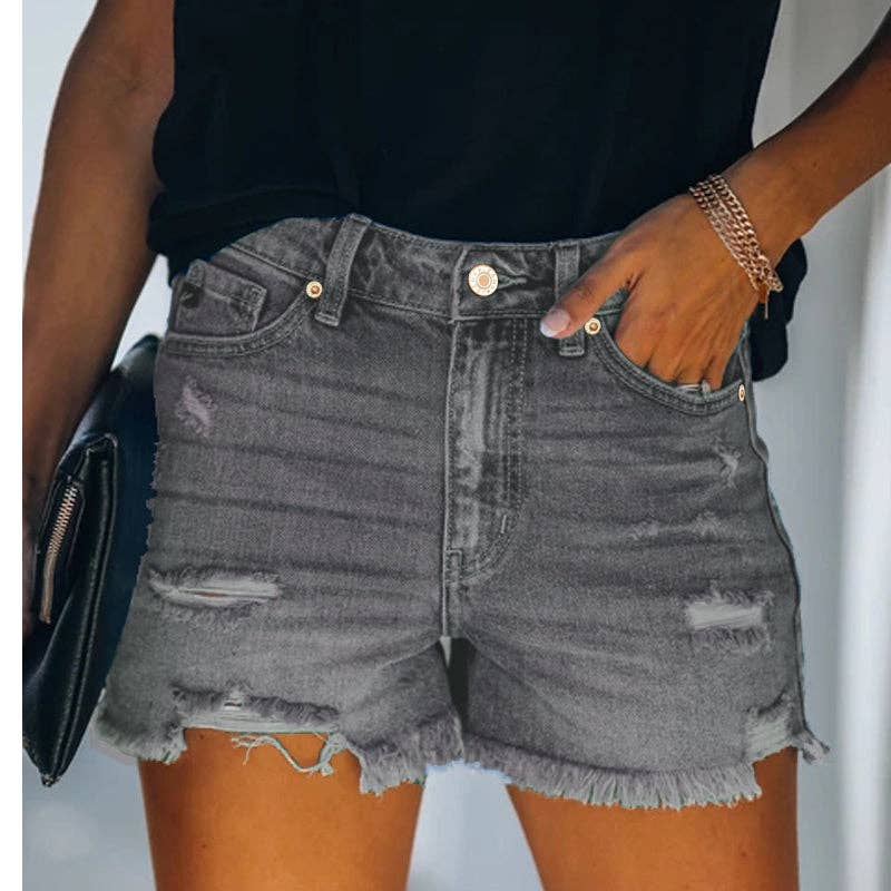 Lovesoft - Wholesale Shorts - Women's - Women's High-rise Ripped Stretch Summer Denim Shorts0