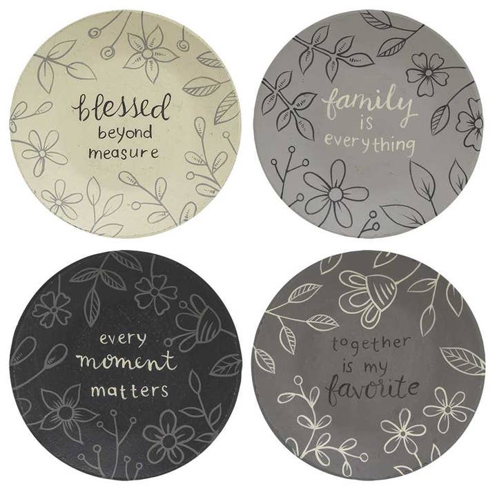 Sentiment Floral Plate, 4 Assorted for wholesale by The Hearthside Collection