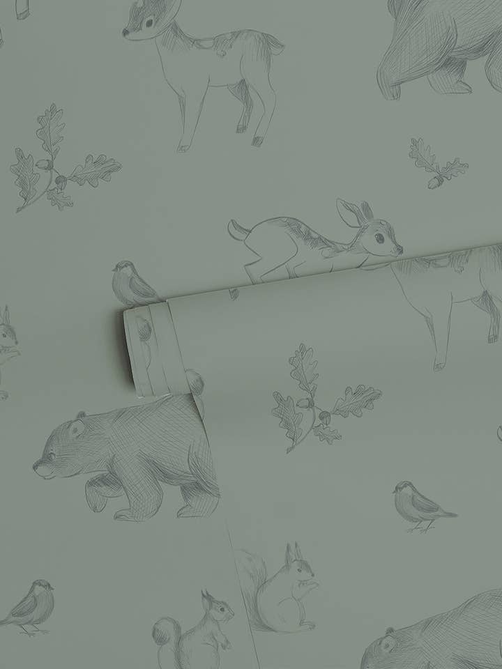 NATURAL - Papier peint animaux de la forêt vert foncé for wholesale by LILIPINSO