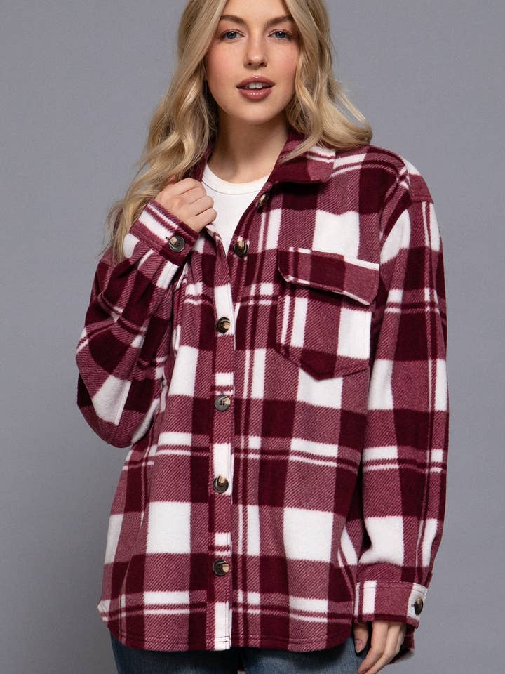 42POPS - Wholesale Shirt Jacket/Shacket - Women's - ,,,,,._ 0711 Long Sleeve Check Printed Fleece Shacket SI-282747