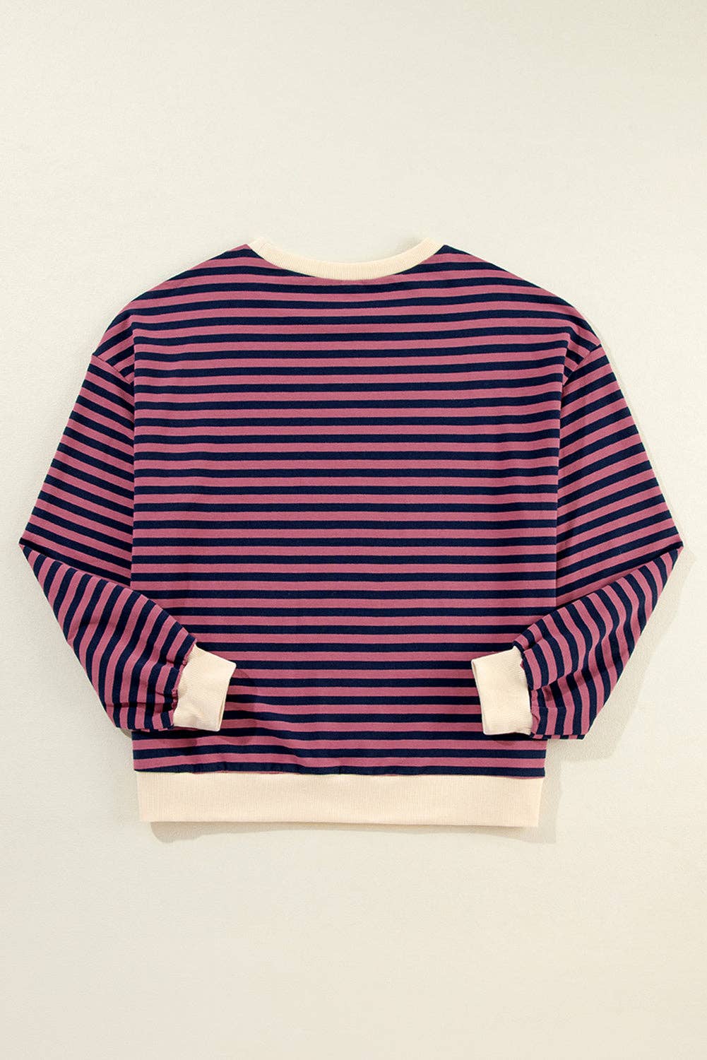 Amaryllis Apparel - Wholesale Sweatshirt - Women's - Stripe Oversized Contrast Trim Pullover Sweatshirt26