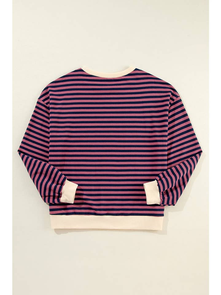 Amaryllis Apparel - Wholesale Sweatshirt - Women's - Stripe Oversized Contrast Trim Pullover Sweatshirt26