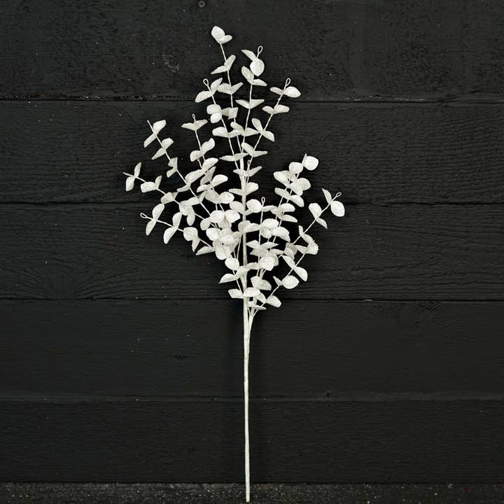 510715- 24in Spray-Sparkle Glitter White Eucalyptus- for wholesale by Holiday Depot Inc.