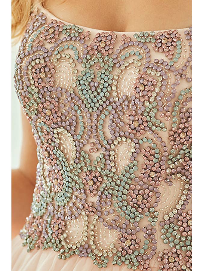 LIGHT PINK Bateau Neckline Heavy Bead Work A Line Dress for wholesale on Faire6