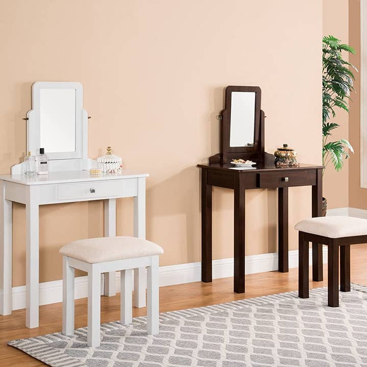 Espresso Transitional Vanity Set with Mirror, Stool (Espresso) for wholesale on Faire