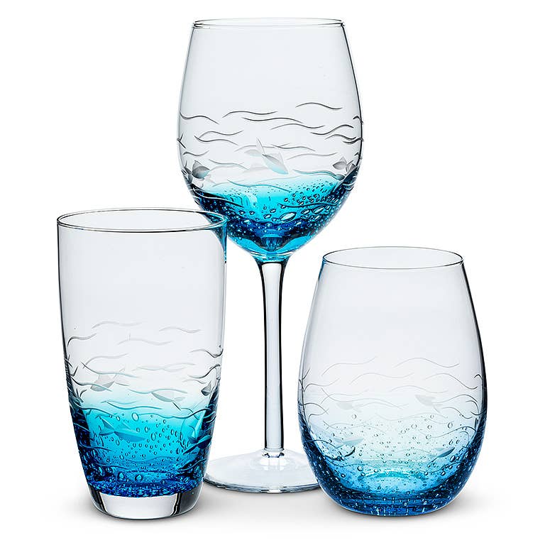 Abbott - Vente Verres à vin - Poisson Bleu/Transparent Verre Taillé12
