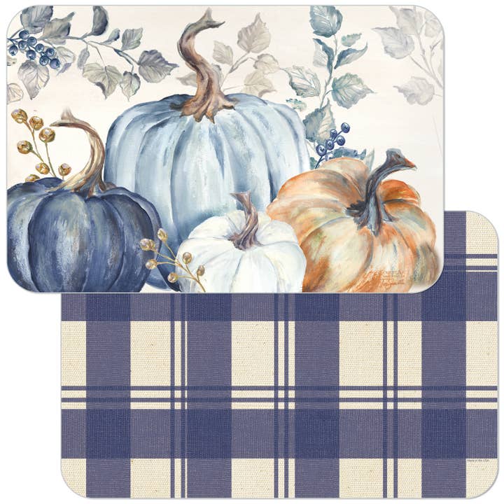 Pumpkin Blues Reversible Rectangular Plastic Placemat for wholesale by CounterArt/Highland Home/Thirstystone/CoasterStone