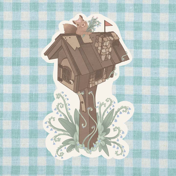 Cozy Squirrel Sticker - 3 inch Vinyl Sticker for wholesale by Madison Alley