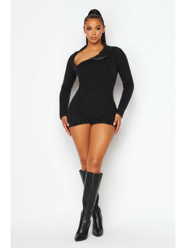 5besties inc - Wholesale Romper - Women's - ZIPPER DETAILED LONG SLEEVE FUZZY ROMPER3