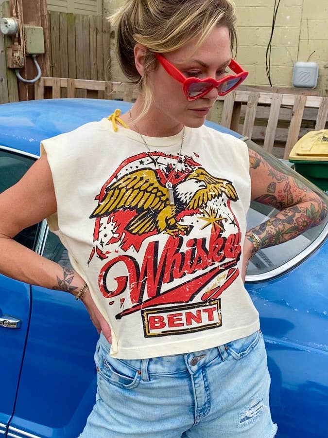 Country Deep Apparel - Wholesale Screen Printed T-Shirt - Women's - Whiskey Bent 22 Boxy Midriff Muscle top