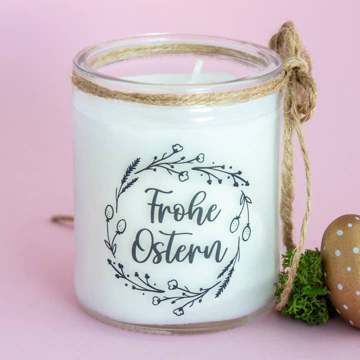 Osterkerze - Motiv Frohe Ostern Kranz floral für den Großhandel von Emma's Summer