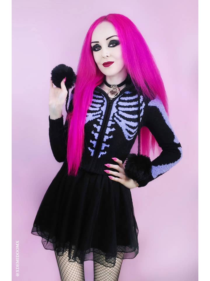 vampirefreaks - Vendita all'ingrosso Maglione tricot - Donna - Maglione Ribcage Skeleton viola