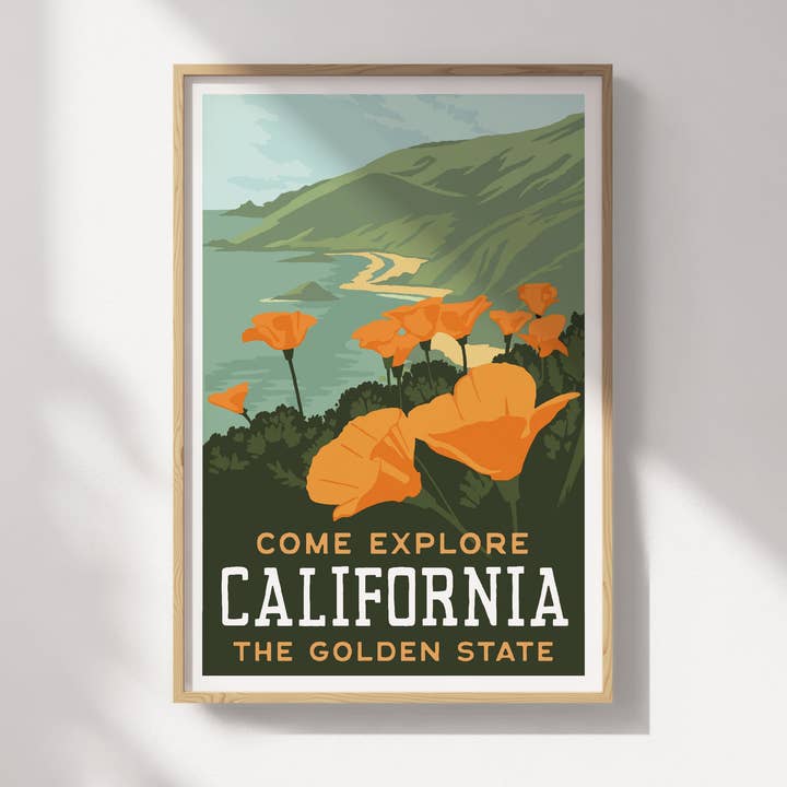 Poster di viaggio dei papaveri della California per la vendita all'ingrosso da parte di Recollection Project