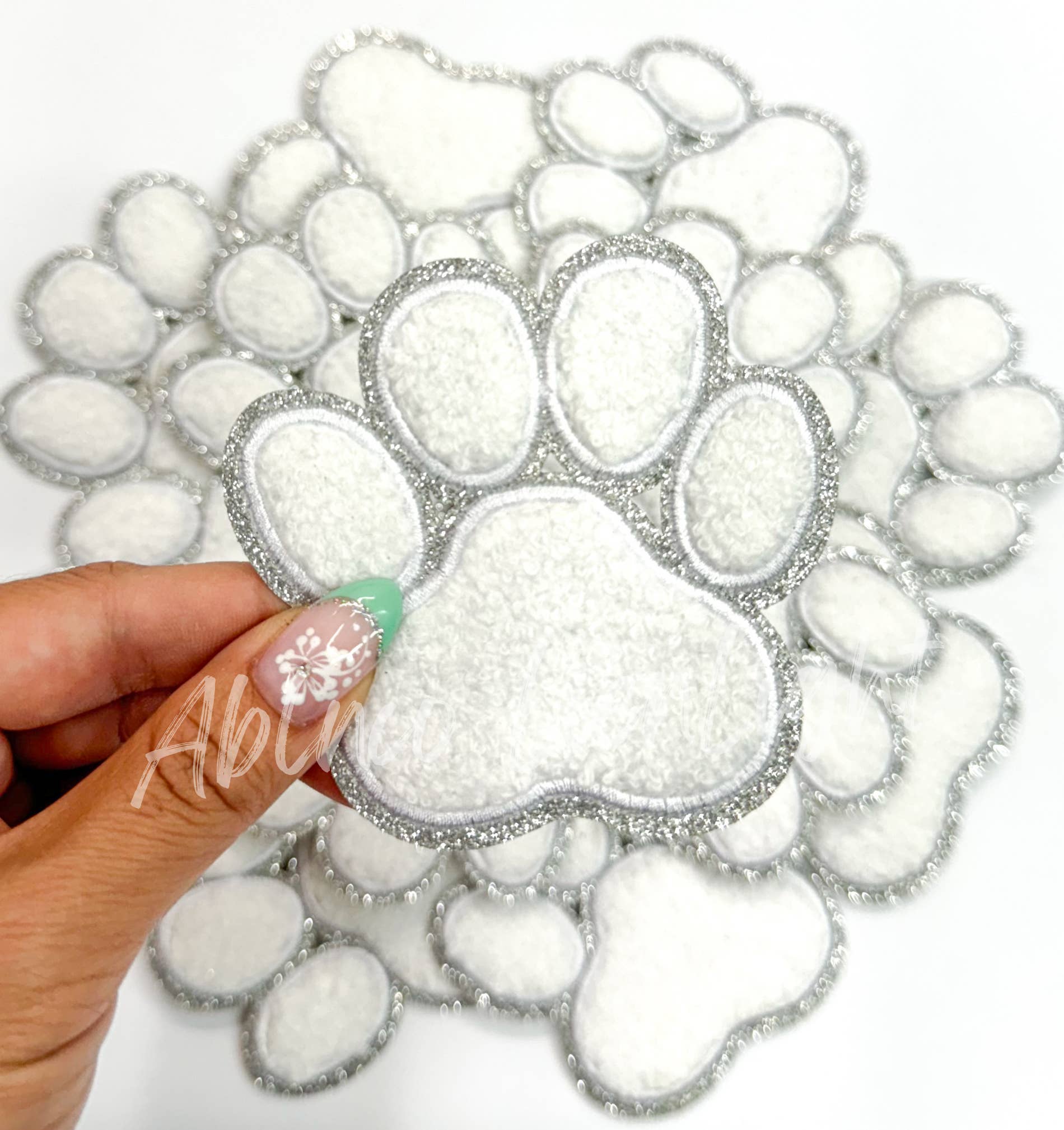 ABLNco - Wholesale Patch - white chenille paw print trucker hat patch iron on