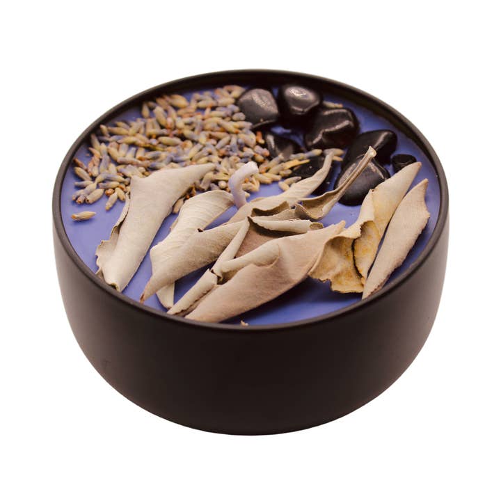 BANISH + CLEANSE CRYSTAL CANDLE for wholesale by Energy Wicks