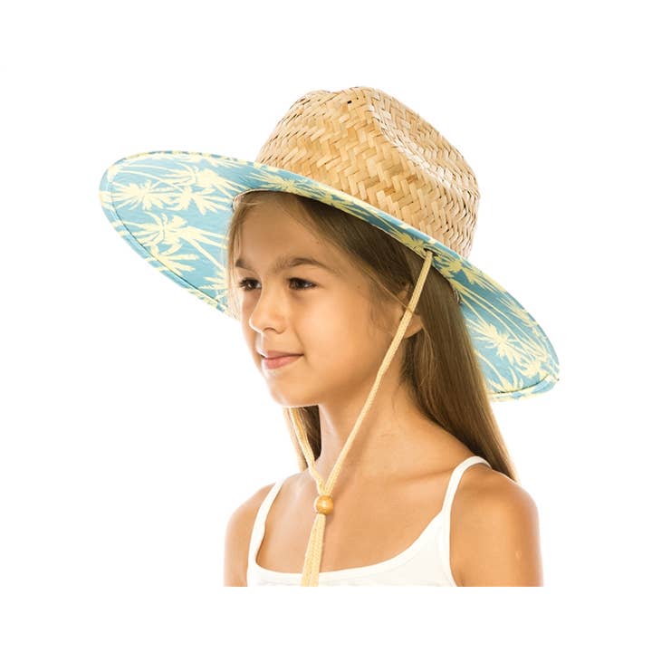 DNMC - Wholesale Sun Hat - Kids - Kid's Straw Lifeguard Sun Hat with Palm Trees