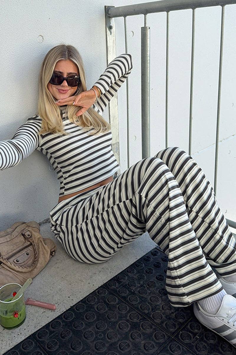 Mccolin - Wholesale Lounge Set - Women's - Striped Long Sleeve Pants Set3