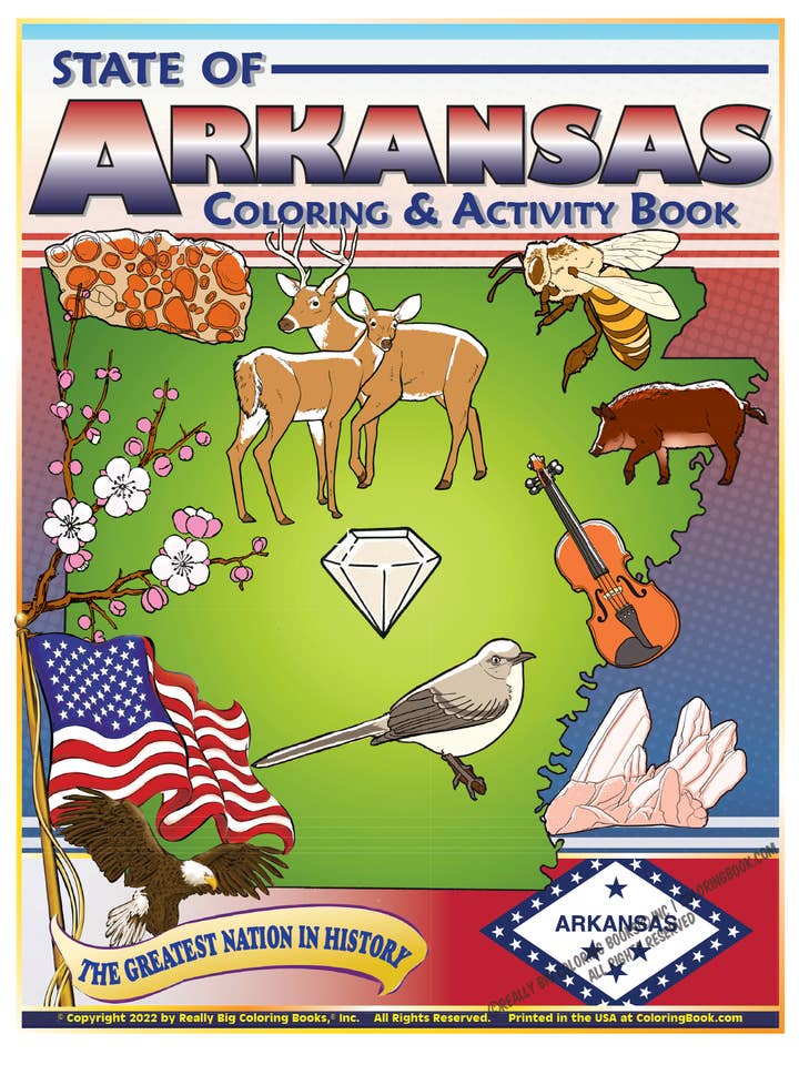 Arkansas State Coloring Book 8.5 x 11 for wholesale by Really Big Coloring Books | ColoringBook.com