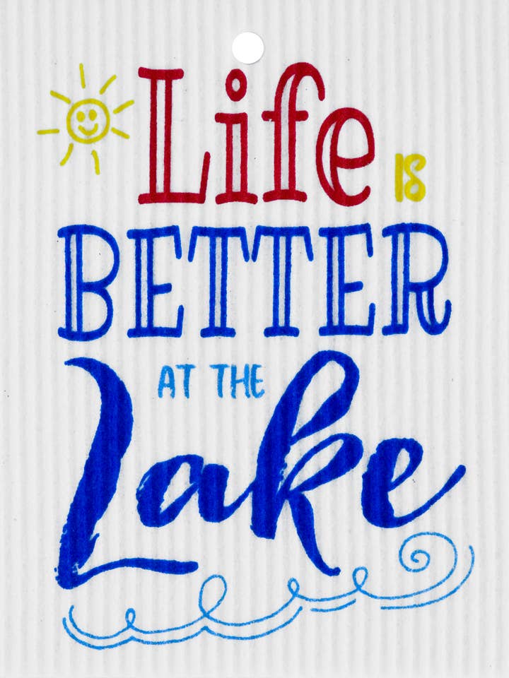 Life is Better at the Lake Swedish Wash Towel for wholesale by Talla Imports