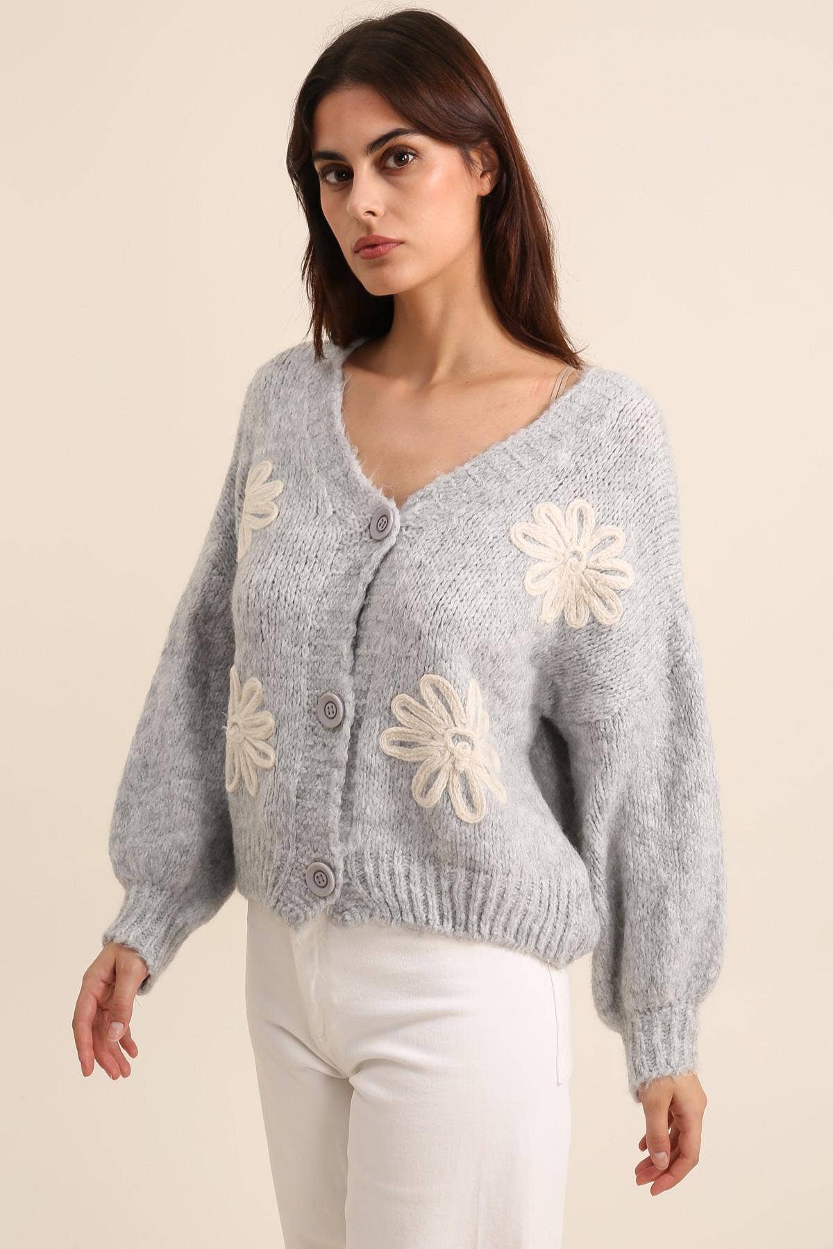 LÉA & LUC - Vente Cardigan – femme - Gilet cardigan col en V et motif fleur REF. 3077938
