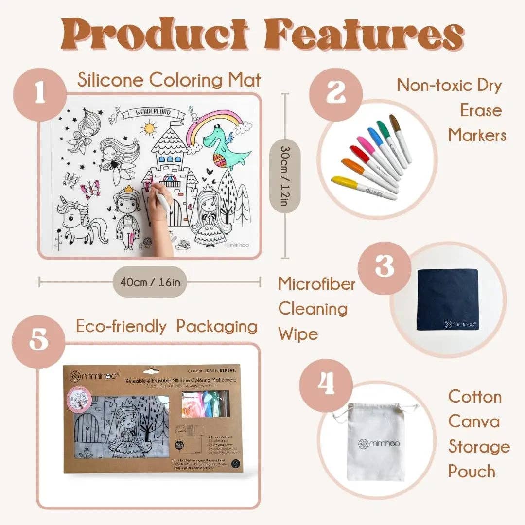 Miminoo – wholesale Colouring mat – Child & baby – Silicone Reusable Coloring Mat & Markers Set - Wonderland2