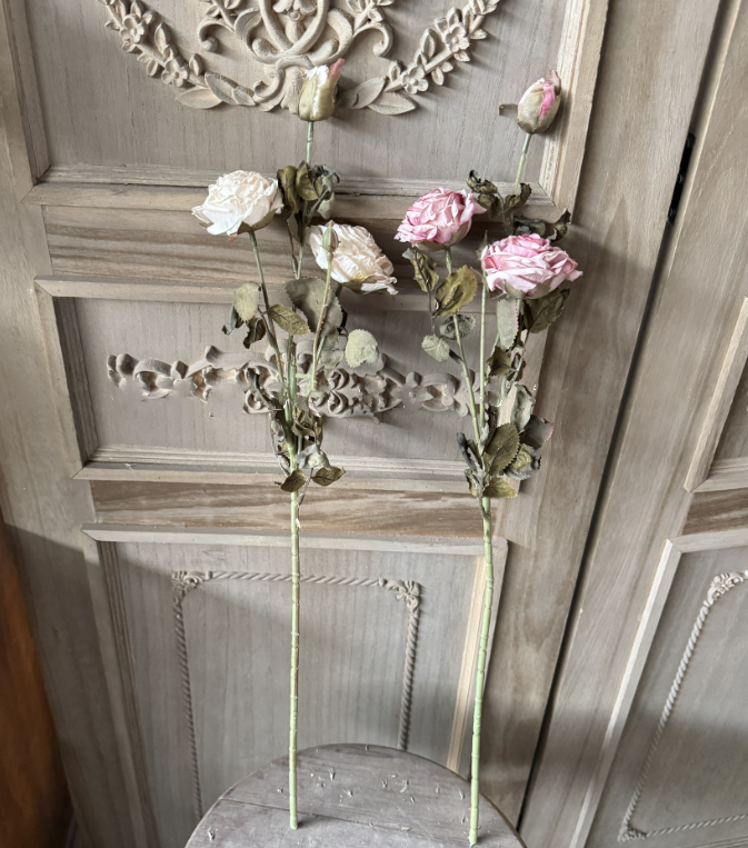 Sweet Home Deco - Vendita all'ingrosso Fiori finti - Ramo di Rosa Singola Faux Vintage da 23'', 3 Fiori, Petalo Bruciato10