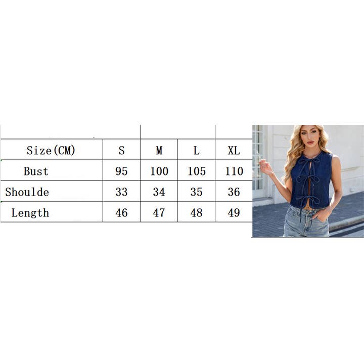 Lily Clothing - Wholesale Denim Jacket - Women's - Sleeveless washed bow tie hollowed waistcoat6