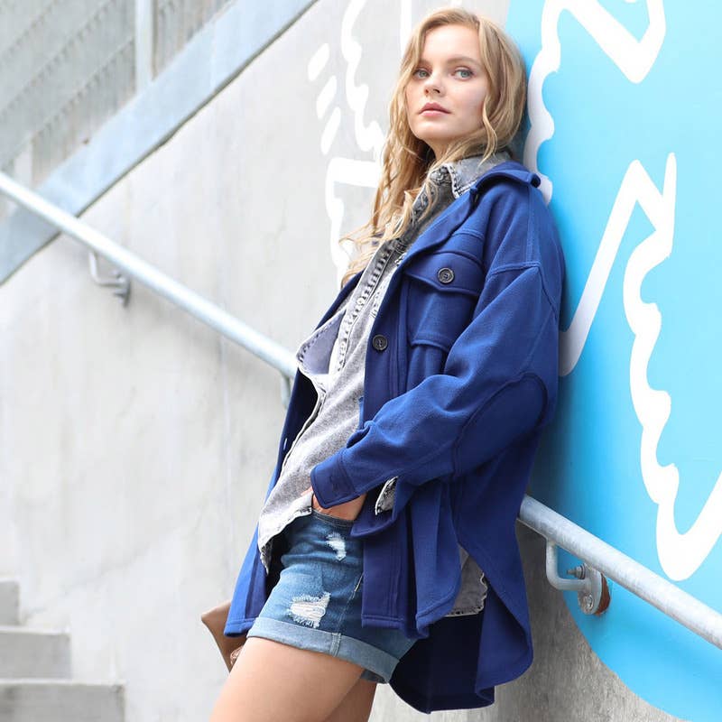 42POPS – Casaco camiseiro – Mulher por atacado – Sobrecamisa de Lã Sobredimensionada c/ remendo no cotovelo30