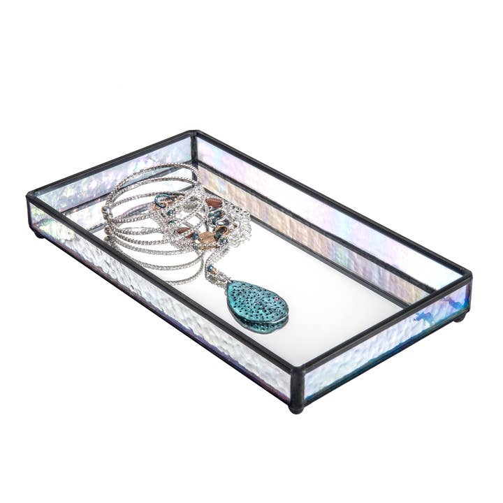J Devlin Glass Art & Bert Anderson Collection - Wholesale Jewelry Dish - Small Glass Vanity Tray For Jewelry By J Devlin | Tra 101