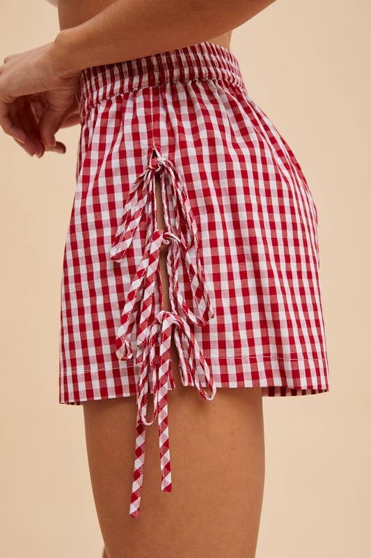 RED IVORY Gingham Check Side Bow Detail Shorts for wholesale on Faire1