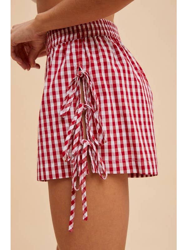 RED IVORY Gingham Check Side Bow Detail Shorts for wholesale on Faire1