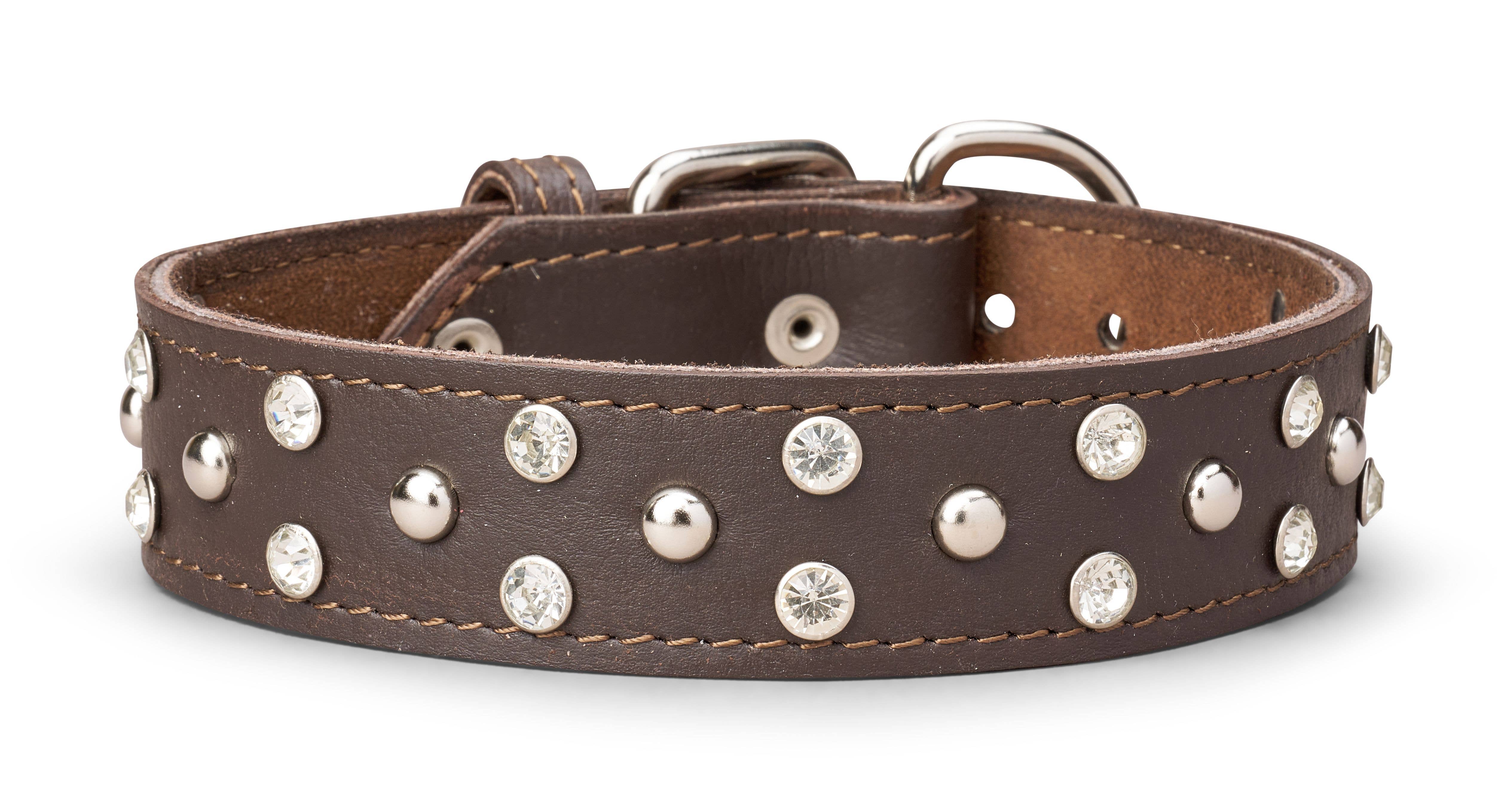 TOP DOG BRAND INC - Venta al por mayor Collar - Perros - Collar de cuero de 1 3/8 pulgadas con diamantes de imitación transparentes y tachuelas2