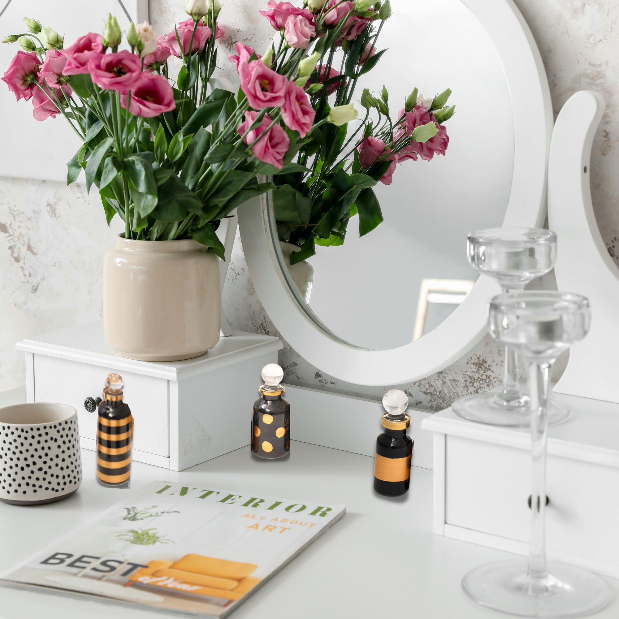 CraftsOfEgypt – wholesale Atomiser bottle – Genie Blown Glass Miniature Perfume Bottles for Perfumes and Essential Oils, Set of 10 Decorative Vials, Each 2" High (5cm), Black & Gold3