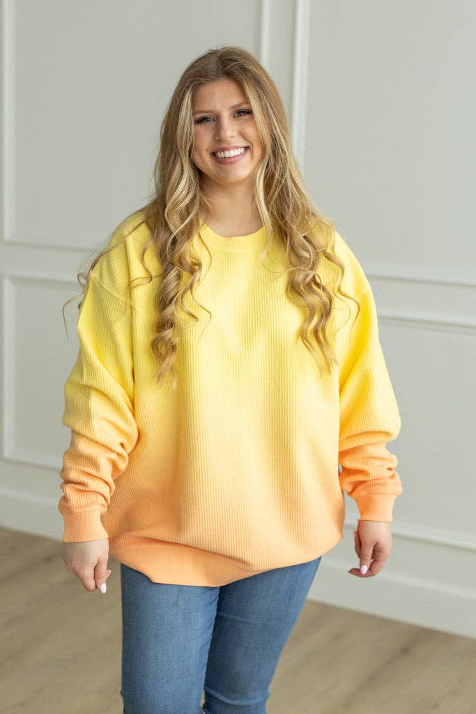 Moon Ryder - Wholesale Sweatshirt - Women's - OMBRE COZY CORD SWEATSHIRT - PALE BANANA/PEACH FUZZ0