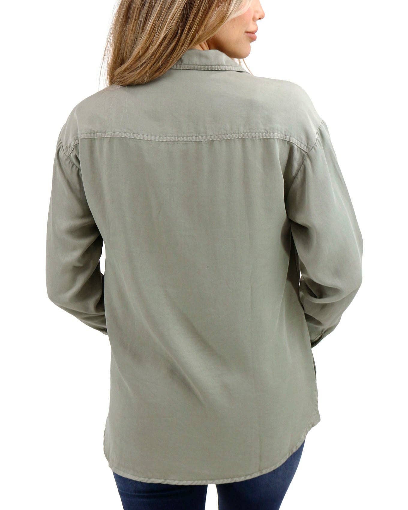 Tencel™ Lyocell Utility Shirt Jacket in Sage for wholesale on Faire9