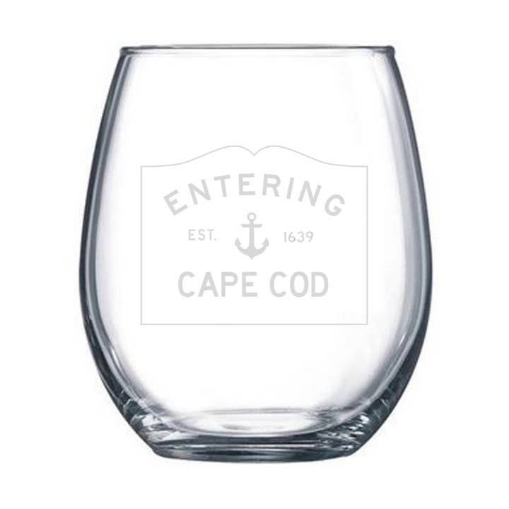 STEMLESS WINE GLASS - Custom Entering Town with Anchor for wholesale by Peachy Pendants