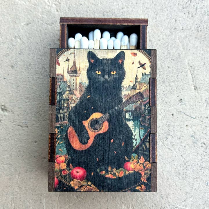 Most Amazing - Wholesale Matches - Matches • Black Cat with Guitar Wooden Matchboxes