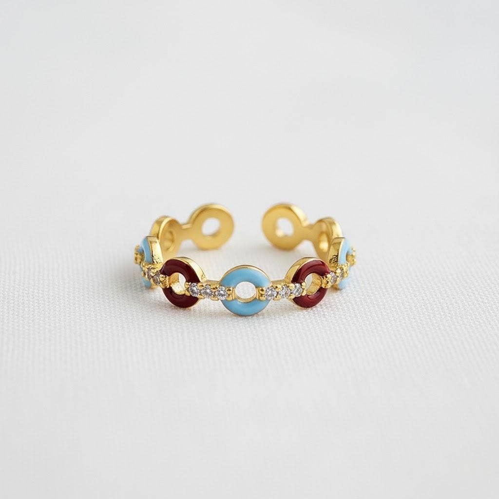 Ellemadera – wholesale Multi-stone ring – Geometric Adjustable Ring with Colorful Accents