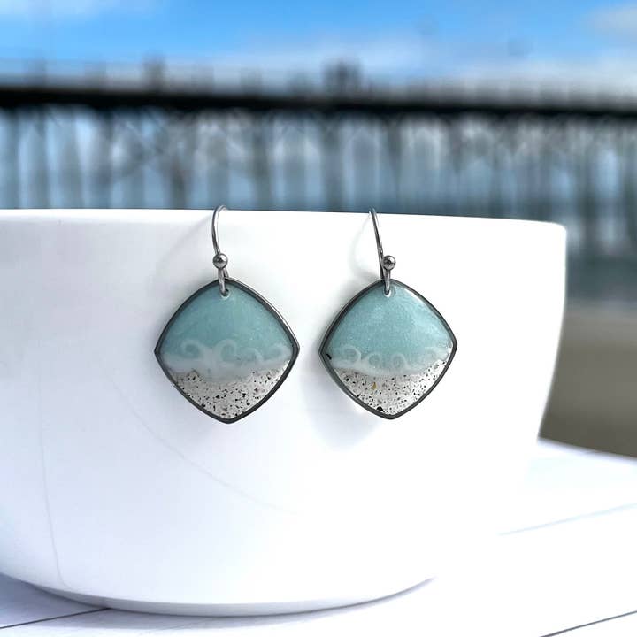 Sandy Beaches Shop - Wholesale Dangle Earrings - Custom Sand Square Wave Dangle Earrings | Beach Sand